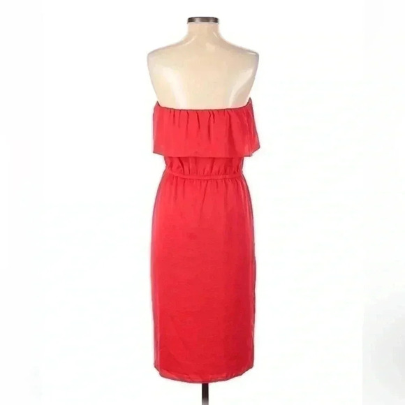 BCBGMAXAZRIA Malia Red Satin Ruffled Tiered Strapless Blouson Dress Size XS - Picture 4 of 6